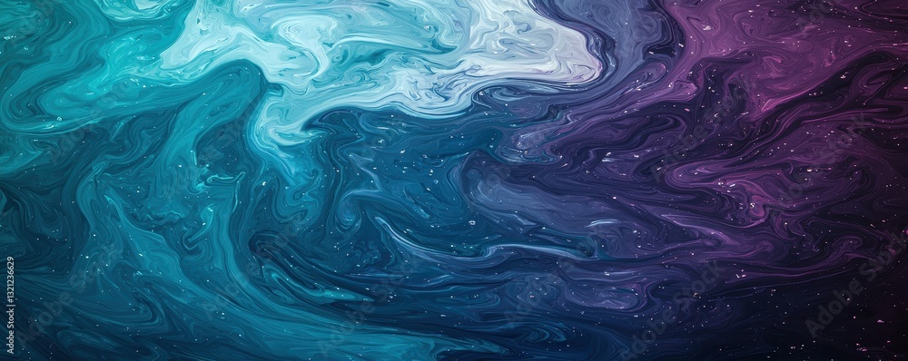 Fototapeta premium Abstract Swirling Teal Purple Galaxy like Fluid Acrylic Painting Texture Background