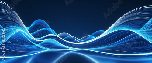 blue wave curve light rays on cyan dark background motion and energy concept modern and futuristic digital abstract artwork background