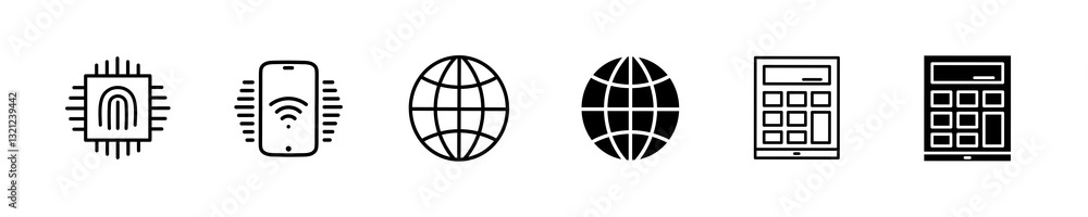 Digital Finance & Internet Icon Set – NFC, Global Network, Calculator, Payment Digital Finance & Internet Icon Set – NFC, Global Network, Calculator, Payment