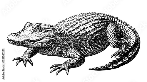 Intricate engraved illustration of a crocodile design for tattoo and packaging inspiration