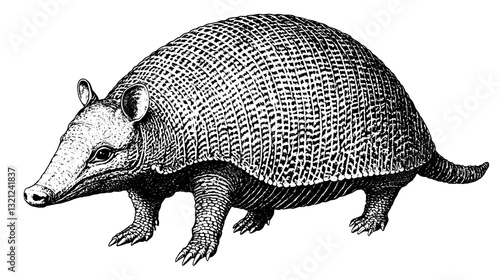 Intricate engraved illustration of an armadillo, blending artistry with nature's design for creative applications