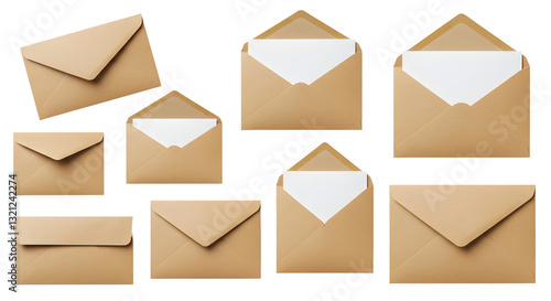 Arrangement of Craft Envelopes with and without Cards on Transparent Background