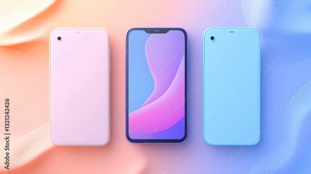 Pastel Smartphones Mockup Pink Purple Blue Phone Design Pastel Smartphones Mockup Pink Purple Blue Phone Design
