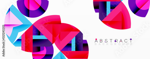 Abstract geometric artwork with interwoven angular and curved shapes, dynamic composition with smooth gradients and bold contrasts