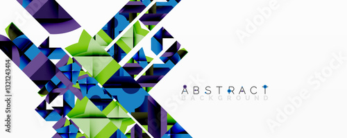 Abstract geometric artwork with interwoven angular and curved shapes, dynamic composition with smooth gradients and bold contrasts