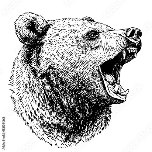Intricately engraved grizzly bear head with fierce expression captures the wild essence of nature in stunning vector art