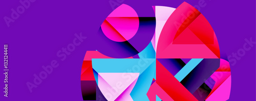 Abstract geometric artwork with interwoven angular and curved shapes, dynamic composition with smooth gradients and bold contrasts