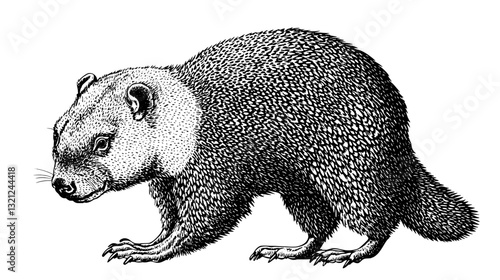 Engraved illustration of a groundhog showcasing detailed textures and natural elements for artistic projects