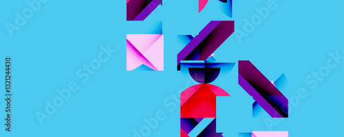 Abstract geometric artwork with interwoven angular and curved shapes, dynamic composition with smooth gradients and bold contrasts