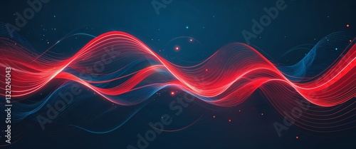 red wave curve light rays on cyan dark background motion and energy concept modern and futuristic digital abstract artwork background