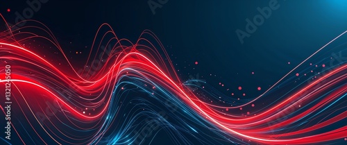 red wave curve light rays on cyan dark background motion and energy concept modern and futuristic digital abstract artwork background