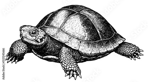 Engraved turtle illustration for tattoo and packaging design featuring intricate detail and artistic flair