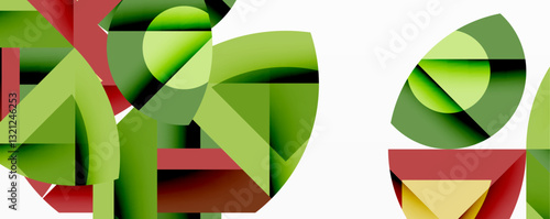 Abstract geometric artwork with interwoven angular and curved shapes, dynamic composition with smooth gradients and bold contrasts