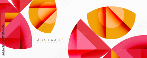 Abstract geometric composition with interlocking circular and angular shapes, featuring smooth gradients and sharp contrasts on a white background