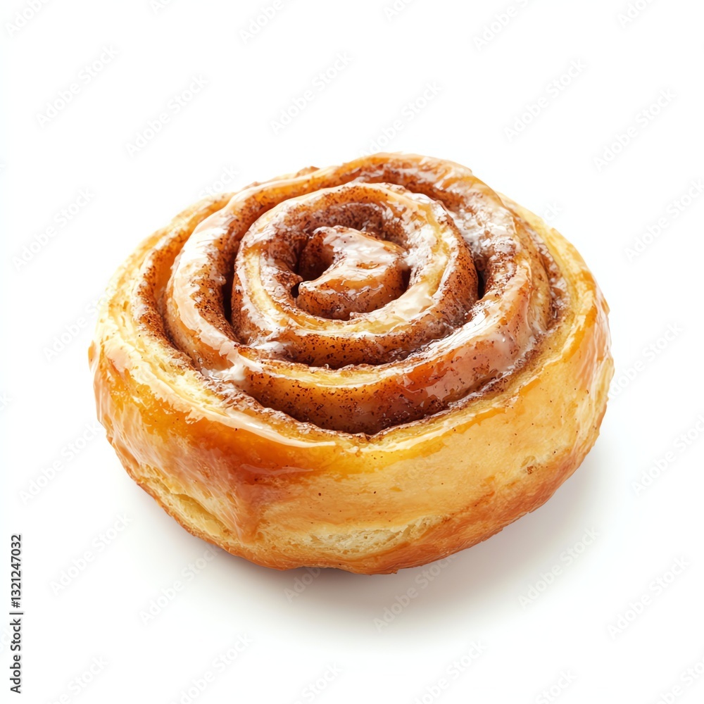 Fototapeta premium Delicious Cinnamon Roll with Glaze on White Background for Breakfast