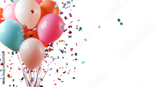 Vibrant with Colorful Balloons and Confetti Showcasing Joy and Festivity  A lively and energetic scene of a party or event filled with bright multicolored and a sense of merriment and cheer