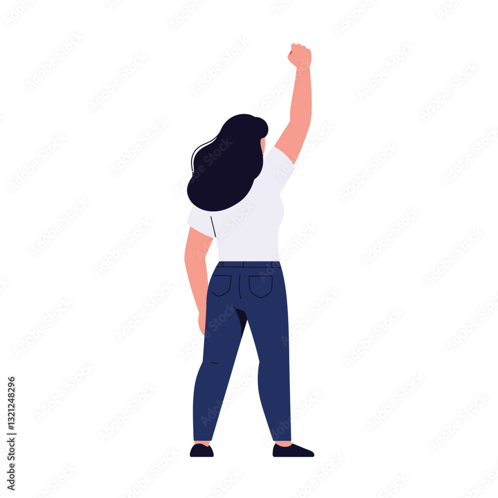 Empowered woman raising fist in celebration minimal vector art Empowered woman raising fist in celebration minimal vector art