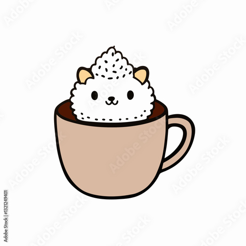 Sticker design of A tiny hedgehog sitting inside an espresso cup