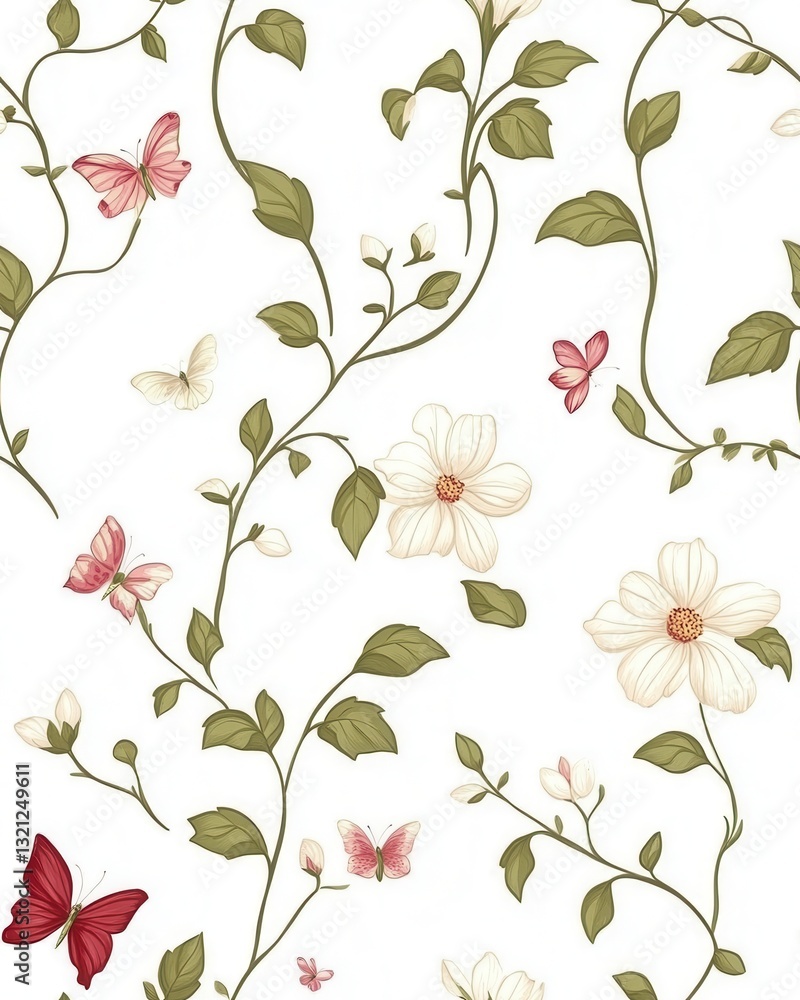 Obraz premium Wild daisies intertwined with vines creating a beautiful flower pattern for nature-inspired artistic and decorative uses