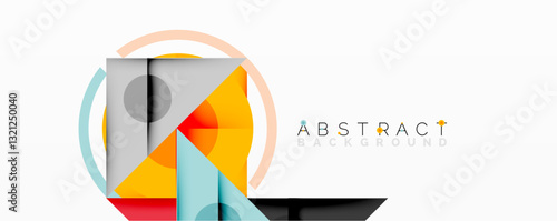 Geometric abstract design with layered triangles, circles, and gradients, forming a structured pattern with sharp contrasts and depth