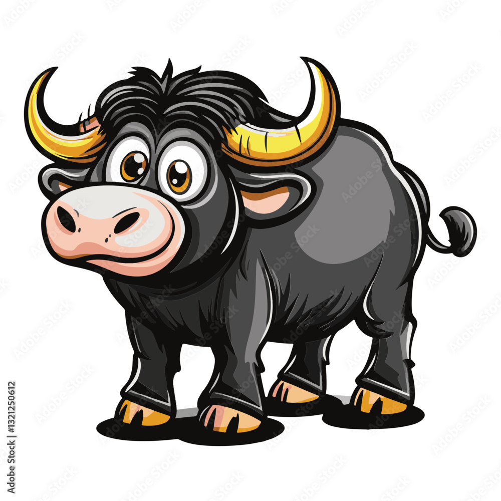 Fototapeta premium Cartoon Bull with Large Horns