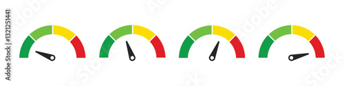 Speedometer or customer indicators of satisfaction. Rating satisfaction concept. Credit rating indicator.