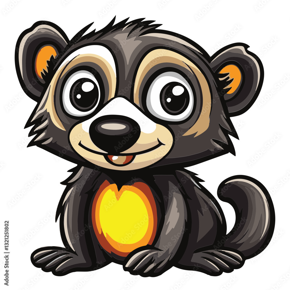 Obraz premium Cute Cartoon Black Bear Cub with Big Eyes