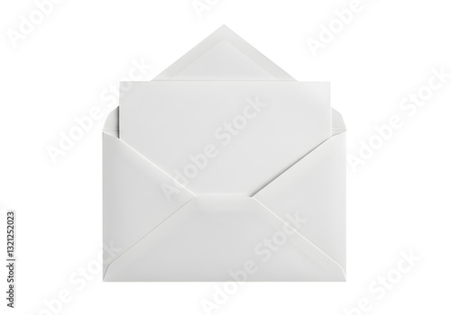 Open white envelope with card against Transparent Background for invitation design