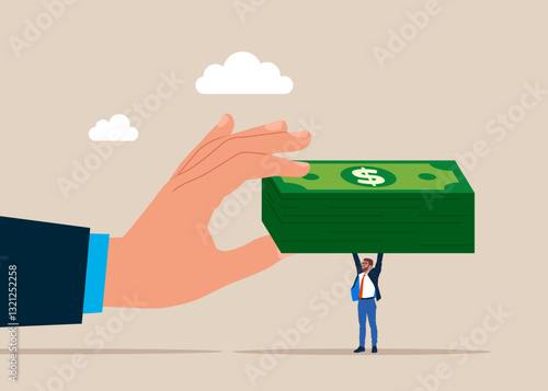 Businessman accept a bribe, took money dollar. Corruption and transmitting banknote money dollar. Business deal, agreement, contract. Flat vector illustration