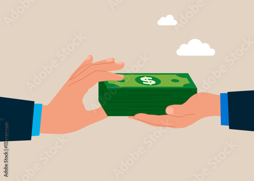Corruption and transmitting banknote money dollar. Business deal, agreement, contract. Vector illustration