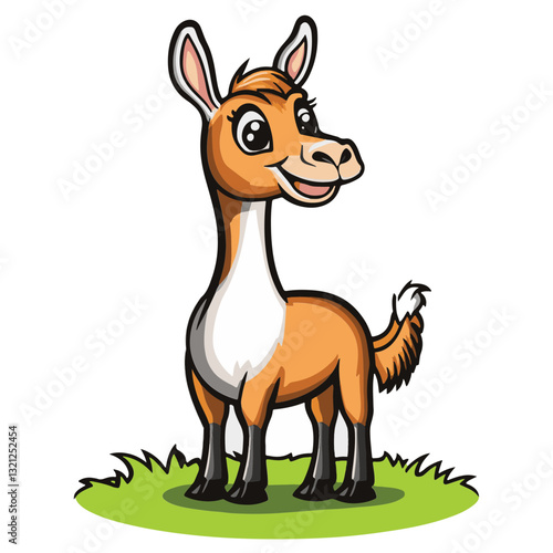 Cute Cartoon Llama Standing on Grass
