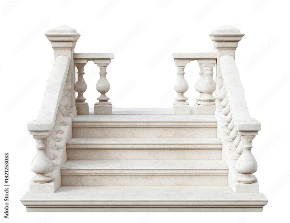 Elegant white marble staircase with balustrade designed for exterior or interior use in classic architectural style, suitable for various design projects Elegant white marble staircase with balustrade designed for exterior or interior use in classic architectural style, suitable for various design projects
