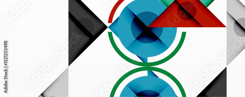 Geometric abstract design with layered triangles, circles, and gradients, forming a structured pattern with sharp contrasts and depth