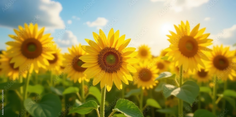 Sunflowers in full bloom, close-up view of a sun-drenched field , petals, image Sunflowers in full bloom, close-up view of a sun-drenched field , petals, image