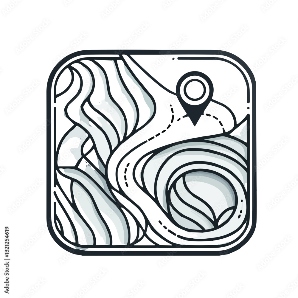 Obraz premium Map with routes icon illustration featuring pathways and location pin in a sleek design