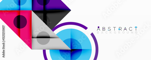 Geometric abstract design with layered triangles, circles, and gradients, forming a structured pattern with sharp contrasts and depth
