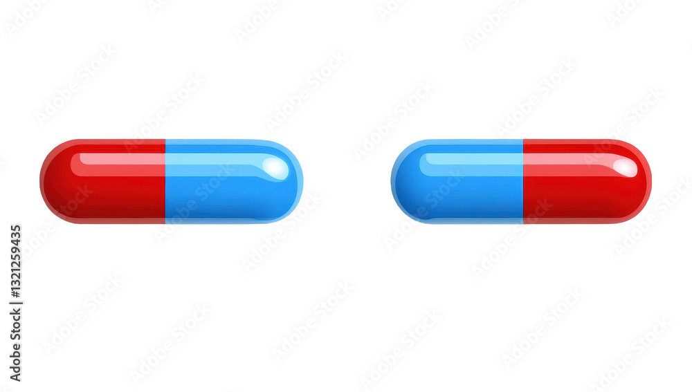 Colorful capsules depicted on a transparent background, featuring a split design with vibrant red and blue halves, ideal for health-themed graphics or pharmacy-related content Colorful capsules depicted on a transparent background, featuring a split design with vibrant red and blue halves, ideal for health-themed graphics or pharmacy-related content