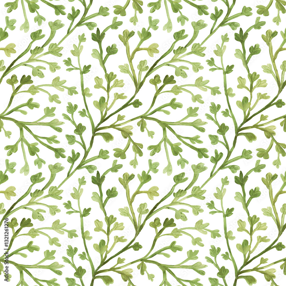 Fototapeta premium Watercolor seamless pattern with herbs and flowers. Romantic floral background. Fabric design