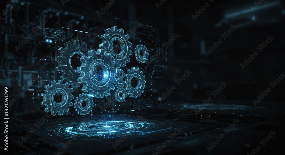 Obraz premium Futuristic Technology Gears: Abstract Digital Machine Cogs in Cyberspace