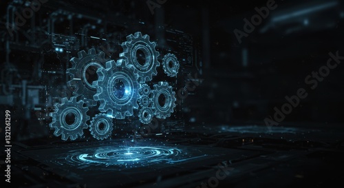 Futuristic Technology Gears: Abstract Digital Machine Cogs in Cyberspace