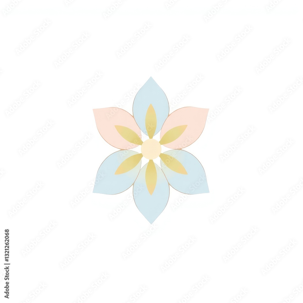 Delicate Symmetrical Floral Abstract Logo with Soft Pastel Petals in Pink Blue and Yellow abstract flower vector illustration 
