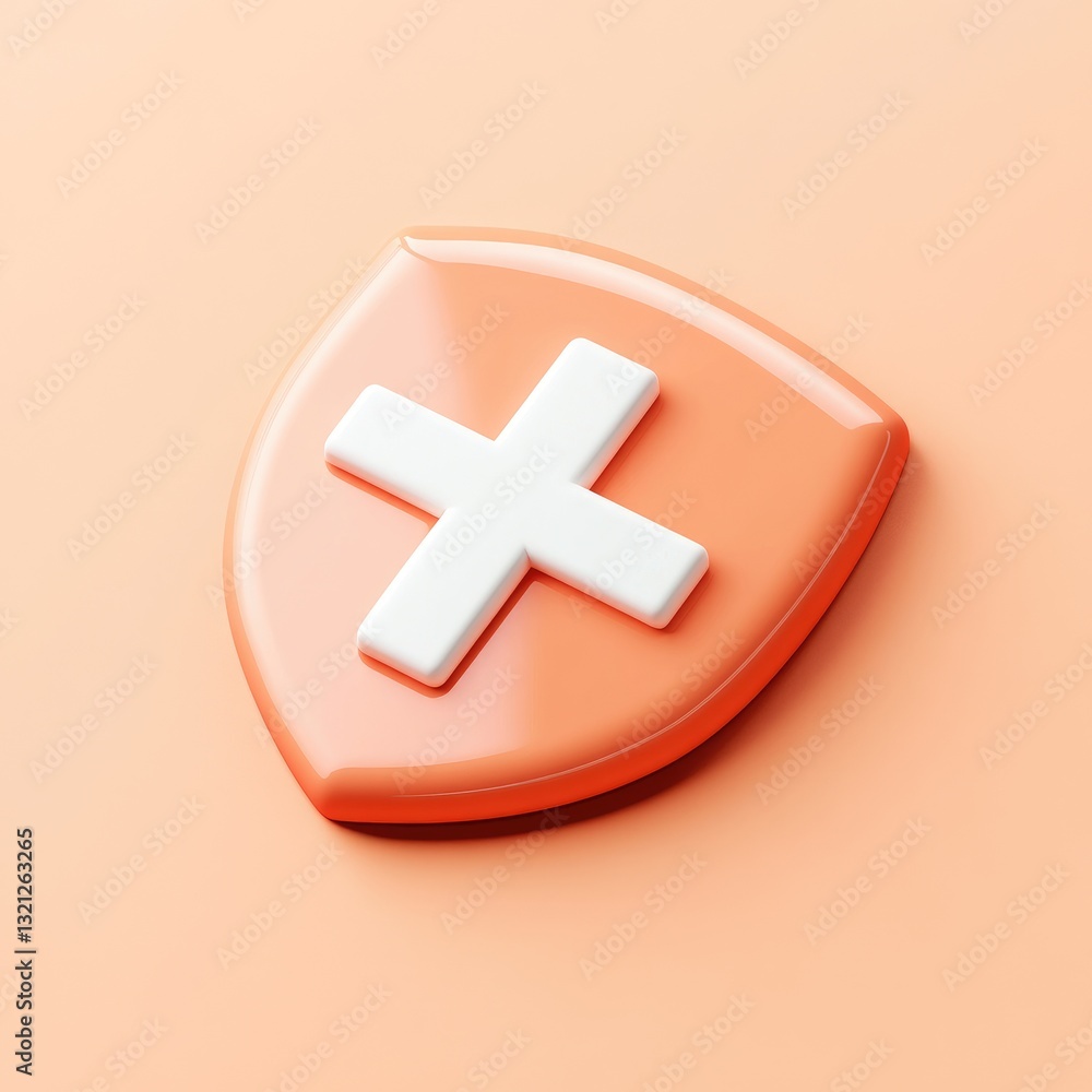 Obraz premium Orange shield icon with a white cross symbolizing security protection concept