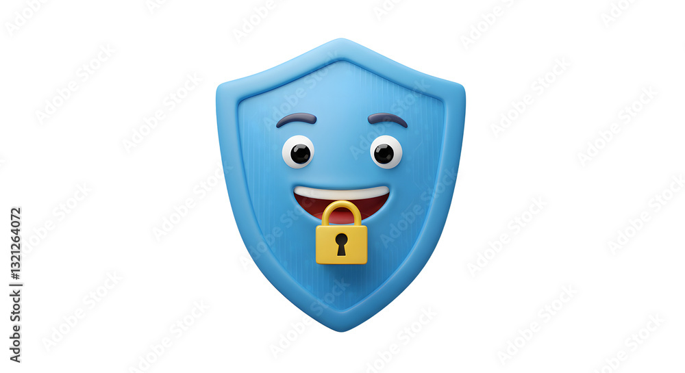 Cartoon Shield Character with Padlock Protection for Secure Communication Cartoon Shield Character with Padlock Protection for Secure Communication