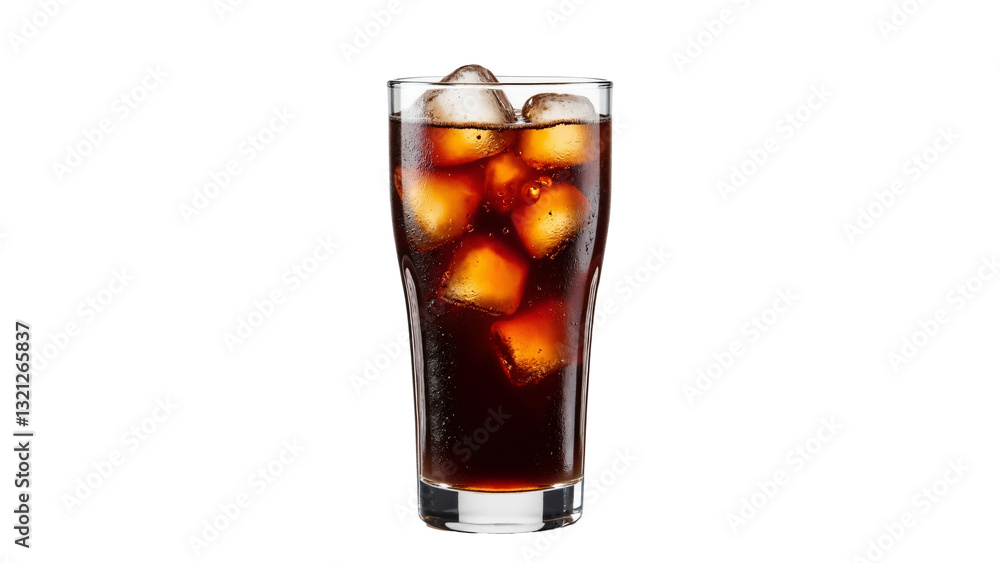 Tall Glass of Dark Beverage with Ice Cubes Isolated on Transparent Background for Refreshing Drink Promotions Tall Glass of Dark Beverage with Ice Cubes Isolated on Transparent Background for Refreshing Drink Promotions