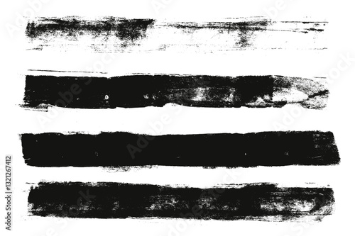Linocut straight texture lines. Ink roller long stripes background. Grunge letterpress rectangles. Dry brayer stroke white background. Painted relief stain. Vector lino brayer illustration.
