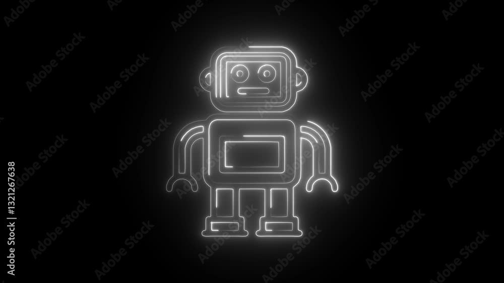Glowing neon robot, icon isolated on black background. HD Video motion graphic animation Glowing neon robot, icon isolated on black background. HD Video motion graphic animation