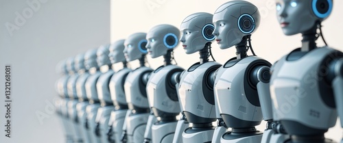 Wallpaper Mural Robots Standing in a Row Futuristic Technology and Artificial Intelligence Concept Torontodigital.ca