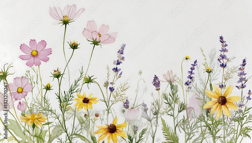 Fototapeta premium Watercolor Wildflowers in Bloom