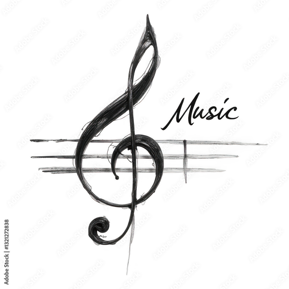 Obraz premium Music note illustration, stylized treble clef design with musical staff, great for music-related themes and projects. Isolated on white background or PNG
