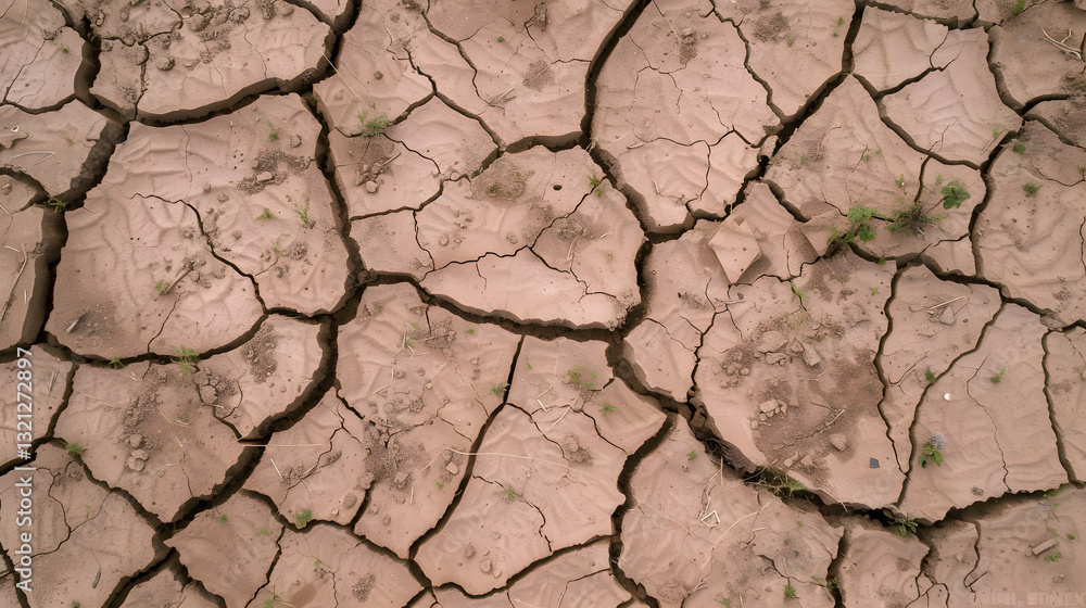Aerial view of cracked dry earth with deep fissures, showcasing the severity of drought and environmental stress.
Aerial view of cracked dry earth with deep fissures, showcasing the severity of drought and environmental stress.